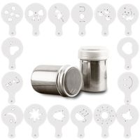 homEdge 2 Pcs of Stainless Steel Powder Dredges with 16 Pcs Coffee Printing Molds, Cocoa Powder Shaker and Garland Molds with 16 Patterns for Latte, Mocha, Cuppucino, Latte Accessories Cake Printing,