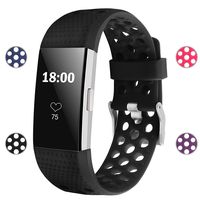 iGK Silicone Replacement Bands Compatible for Fitbit Charge 2, Adjustable Breathable Sport Strap Smartwatch Fitness Wristband with Air Holes All Black Small