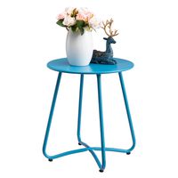 HollyHOME Small Round Patio Metal Side Snack Table, Accent Anti-Rust Steel Coffee Table for Garden, Modern Weatherproof Outdoor End Table, (H) 17.55" x(D) 15.60", Deep SkyBlue