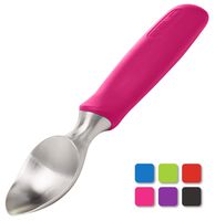 BALCI Ice Cream Scoop - Heavy Duty Stainless Steel Icecream Scooper With Non-Slip Rubber Grip - Professional Metal Ice-Cream Spade For Gelato, Cookie Dough & Pies - Dishwasher Safe - Pink