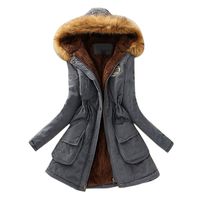 RUIVE Women's Warm Coats Faux Fur Collar Winter Thicken Artificial Wool Hooded Winter Outwear Plus Size Jackets Grey