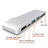 USB C Hub, Huatop 6 in 1 Type-C Hub Adapter w/ 2 USB 3.0 Ports, Type C Charging Port, 4K HDMI Output Port, SD/Micro SD Card Reader Compatible MacBook, and Type-C Windows Laptops