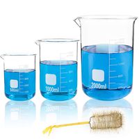 SUPERLELE Thick Glass Beakers 500ml, 1000ml, 2000ml, Borosilicate Glass Graduated Measuring Beaker Set, Large Capacity Low Form Griffin Thick Wall Type Beakers, with 1 Beaker Brush