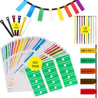420 Pcs Cable Tags Cable Labels Stickers Waterproof Cable Markers Printable and Handwriting Cable Organizer, 6 Pieces Reusable Hook and Loop Cord Straps and 10 Nylon Wire Straps