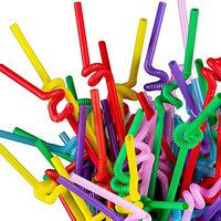 Happy Will Colorful Flexible Disposable Bendable Long Drinking Straws with Stylus 300 Pcs