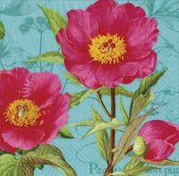 Entertaining with Caspari Victorian Peony Paper Luncheon Napkins, Blue, Pack of 20