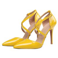 KANGMOON Women Heel Sandals Women's High-Heeled Cross Straps Pointed Patent Leather Sandals Casual Shoes 42