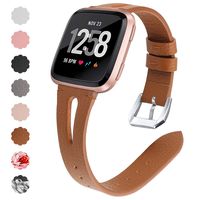 QIBOX Compatible Fitbit Versa Bands for Men Women, Slim Genuine Leather Band Accessories Replacement Strap Compatible with Fitbit Versa Smart Watch/Versa Lite/Versa SE
