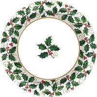 amscan Seasonal Festive Christmas Holly Paper Plates, 40 Ct. | Party Tableware, Green, 8 1/2"