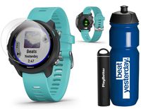 Garmin Forerunner 245 Music (Aqua) Running GPS Watch Runners Gift Bundle | +Garmin Water Bottle, HD Screen Protectors & PlayBetter Portable Charger | Music & Spotify, PulseOx 2019 010-02120-22