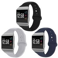 OenFoto Sport Bands Compatible Fit bit Ionic, Soft Silicone Wristband Replacement Watch Band Strap Accessory Bracelet for Fit bit Ionic Smart Watch, Black/Gray/Ocean Blue Large