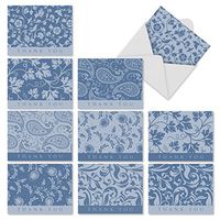 10 Blank ‘Blue By You’ Note Cards with Envelopes (Mini 4” x 5 ¼”), Assorted Greeting Cards with Blue Paisley and Floral Patterns, All Occasion Stationery for Baby Showers, Weddings, Sympathy #M1709BN