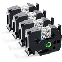 4-Pack Replace Brother 18mm 0.7 Inch (3/4") Laminated TZe Tape, P-Touch TZE-141 TZE-241 Tape Black on Clear/White Compatible with P-Touch Label Maker PTD600 PT-1890C, 26.2 Feet (8M)