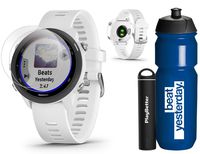 Garmin Forerunner 245 Music (White) Running GPS Watch Runners Gift Bundle | +Garmin Water Bottle, HD Screen Protectors & PlayBetter Portable Charger | Music & Spotify, PulseOx 2019 010-02120-21