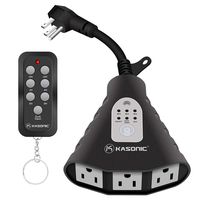 Kasonic Wireless Outdoor Remote Control Outlets with Timer and Sensor Function; 3 Outlets 100 Feet RF Range; ETL Listed Water Resistant for Outdoor Lights, Kitchen Appliances (Black)