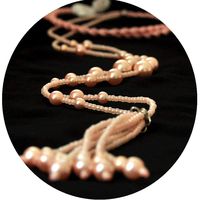 Pink Pearls Necklace Bluetooth Wireless Headphones Earbuds Neckband Earphone Bluetooth Ear Buds Built-in Mic Compatible with iOS Android Phones Rose Gold Pearls Necklace 100% Handmade