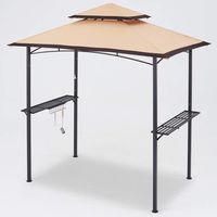 MASTERCANOPY Grill Gazebo 8 x 5 Double Tiered Outdoor BBQ Gazebo Canopy with LED Light (Khaki with Brown Edge)