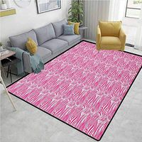 Zebra Print Vegetables Area Rug Boys Room, Striped Zebra Animal Skin Pattern In Vivid Color Fun Stylish Artwork Print, Easy Maintenance Area Rug Living Room Bedroom Carpet(2.5'x 7') Pink Black