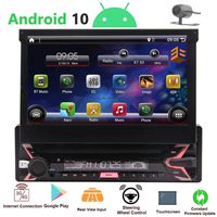 1 Din Radio Android 10 Single Din Car Stereo Bluetooth 7 inch Flip Out Touch Screen 1080P Detachable DVD Player GPS Navigation Headunit Indash with Steering Wheel Control&Mirrolink Free Backup Camera