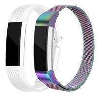 AKALE Replacement Bands Compatible for Fitbit Alta/Alta HR, Stainless Steel Metal Strap and Extra Silicone Replacement Bands (Colorful + White Large)