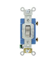 Leviton 1201-2GY 15 Amp, 120/277 Volt, Toggle Single-Pole AC Quiet Switch, Extra Heavy Duty Grade, Self Grounding, Gray