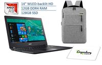 2020 Acer Aspire 3 14 Inch Premium Laptop, AMD Dual Core A9-9420e, AMD Radeon R5, 12GB DDR4 RAM, 128GB SSD, Windows 10 S, W/ Legendary Computer Backpack & Mouse Pad Bundle