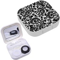 Portable Contact Lens Case Box Travel Kit Mirror + Bottle + Tweezers Container Holder [ White Black ]