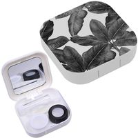 Portable Contact Lens Case Box Travel Kit Mirror + Bottle + Tweezers Container Holder [ Watercolor Tropical Leave Coconut Palm ]