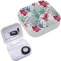 Portable Contact Lens Case Box Travel Kit Mirror + Bottle + Tweezers Container Holder [ Flowers Watercolor Lily ]