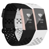 adepoy Compatible with Fitbit Charge 3 Bands for Women Men, Breathable with Air Holes Replacement Wristbands for Fitbit Charge 3 and Fitbit Charge 3 SE, Black, White, Large