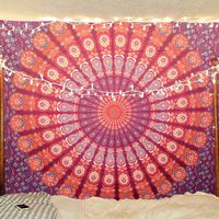 Bless International Indian Hippie Bohemian Psychedelic Peacock Mandala Wall Hanging Bedding Tapestry (Blue Red, Queen(84x90Inches)(215x230Cms))