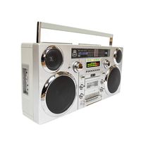 GPO Brooklyn Bluetooth Boombox 80W CD Cassette FM USB Recording Silver