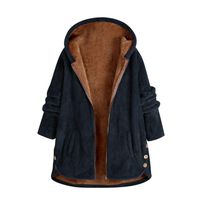 Womens Jacket Coats Ethnic Totem Print Block Vintage Exotic Hooded Fleece Lined Warm Loose Parka Plus Size Navy