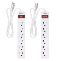 ZESEN Power Strip 6 Outlets 2-Pack, 3 ft Power Cord, Flat Plug, Wall Mount, Integrated Circuit Breaker, White