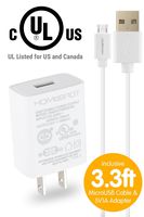 HomeSpot Value Pack 3.3ft (1m) Micro-USB Cord with USB Wall Charger Plug 5V1A USB for Samsung, LG, HTC, Google, Kindle, Sony, Nokia - 1 Pack White