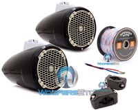 3pkg Rockford Fosgate PM282W-B 8" 400W Wakeboard Tower Speakers plus PM-CL1B Diecast Tower Clamps with 50 Foot Spool Twisted Marine Wire