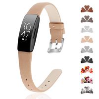GVFM Band Compatible with Fitbit Inspire Bands/Inspire HR Band, Genuine Leather Slim Soft Strap Wristbands Accessories Replacement for Fitbit Inspire Fitness Tracker S(5.5"-6.7"), Light Brown
