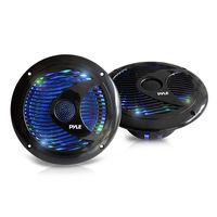 6.5'' Dual Marine Speakers - IP44 Waterproof and Weather Resistant Outdoor Audio Stereo Sound System with Built-in Led Lights, 150 Watt Power and Polypropylene Cone - 1 Pair - PLMR6LEB (Black)