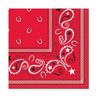 Club Pack Western Theme Party Design Red Bandana Beverage Size Paper Napkin, Box of 192 Printed Napkins