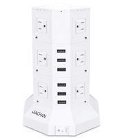 Power Strip Tower, Surge Protector Charging Tower with 12 AC Outlets and 6 Ports USB 2500W White