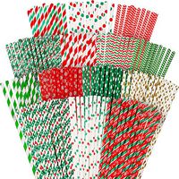 200 Pieces Christmas Drinking Straws Biodegradable Paper Drinking Straws Striped Dot Christmas Tree Pattern Straws for Christmas New Year Party Accessories