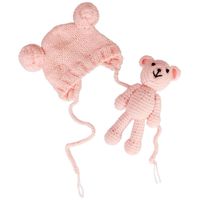 Jastore Infant Newborn Photography Prop Photo Crochet Boys Girls Knit Toy Bear Hats (Pink)