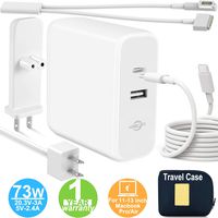 Mac Book Air Mac Book Pro Mac Book Charger, Type C 73W Power Adapter Charger with 60W Magsafe 2 T-Tip for Mac Book Air Released After Mid 2012 and Magsafe L-Tip for Mac Book Pro Before Mid 2012 Models