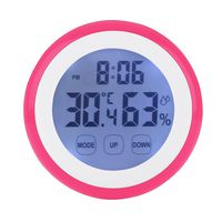 LAFEINA Digital Thermometer Hygrometer Clock, Temperature Humidity Monitor Alarm Clock Touch Screen with Backlight Magnetic Back for Home Office Baby Room (Hot Pink)