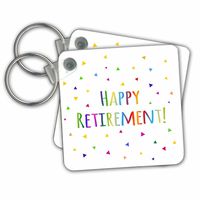 Happy Retirement rainbow text celebrating retiring - Key Chains, 2.25 x 2.25 inches, set of 2 (kc_202096_1)