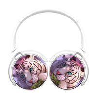 Pink Forest Tiger 3D Printed Wireless Retractable Bluetooth Headphones Headsets Over Ear for Kids Or Adults White