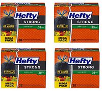 Hefty Strong Lawn and Leaf Large Garbage Bags, 39 Gallon, 38 Count, 4 Pack