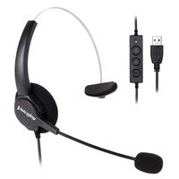VoiceJoy Corded Noise Cancelling Monaural Headset with USB Jack as Office PC Headset for Computer/PC/Laptop Use Only