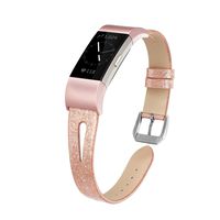 MEFEO Sparkly Bands for Fitbit Charge 2, Stylish Slim Leather Band Replacement Accessories Breathable Strap Wristband for Charge 2 Women (Rose-Gold)