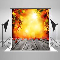 Photo Background Gold Autumn 5x7ft Glitter Dots Red Maple Leaves Photography Backdrop Nature Scenic Vintag Grey Wood Floor Baby Fall Photos